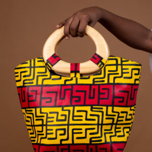 Sac Wax Femme Jaune et Rouge avec Poignée Bois – Fait Main au Sénégal