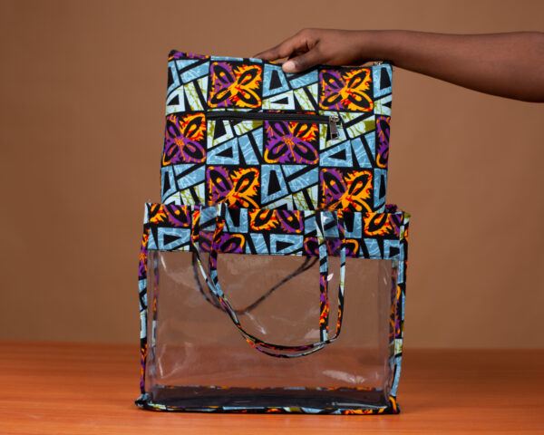 Dija Bag – Sac Wax Femme Bleu Transparent 2-en-1 Fait Main au Sénégal – Image 2