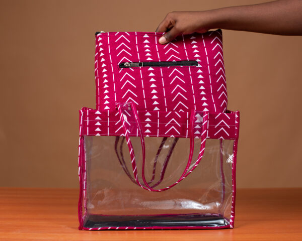 Dija Bag – Sac Wax Femme Bogolan Rose Transparent 2-en-1 Fait Main au Sénégal – Image 3