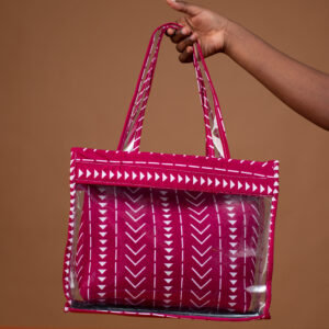 Dija Bag – Sac Wax Femme Bogolan Rose Transparent 2-en-1 Fait Main au Sénégal