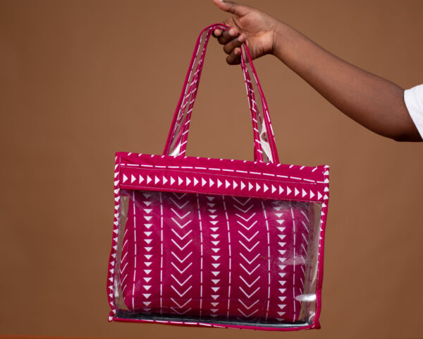 Dija Bag – Sac Wax Femme Bogolan Rose Transparent 2-en-1 Fait Main au Sénégal