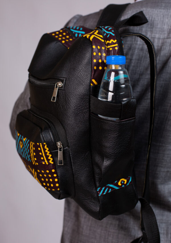 Sac à Dos Unisexe Wax Bogolan Marron – Naza Bag Fait Main au Sénégal – Image 2